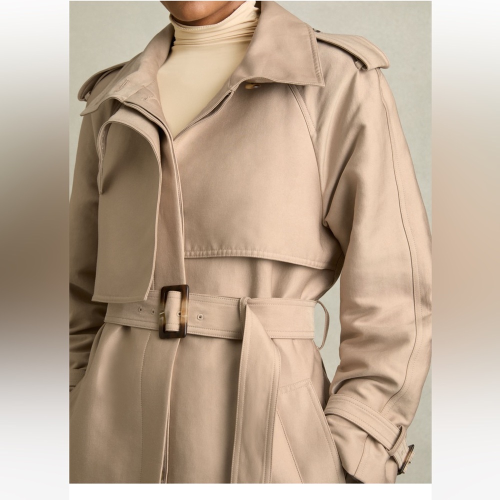 Reiss Neutral August Gabardine Trench‎ Coat Cotton Tan women’s size 12 NWT - Picture 3 of 4